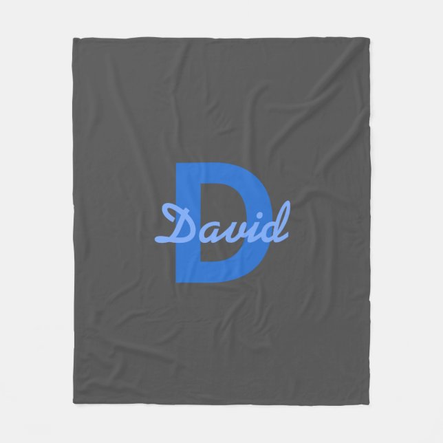 Blått och Grått Namn och Monogram Fleecefilt (Framsidan)