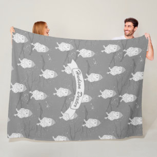 Blått och Grått Uggla Sitta på Gren Mönster Fleecefilt