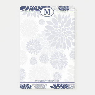 Blått- och gråttblommönsterMonogram Post-it Block