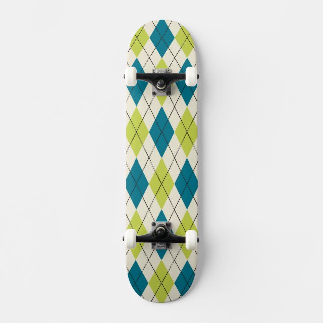 Blått och gröna Argyle Skateboard Bräda 21,5 Cm (Framsida)