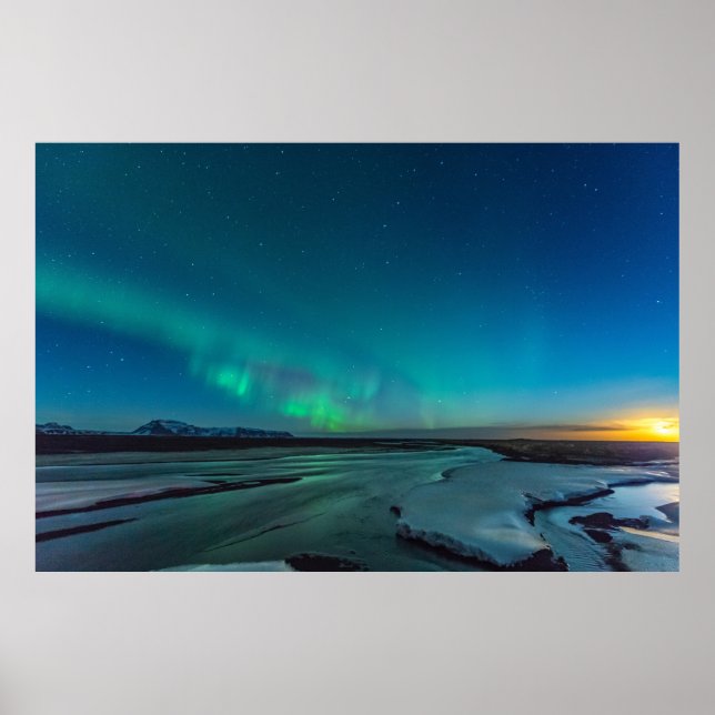 Blått och Grönt Aurora Borealis, Island Poster (Framsidan)