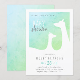 Blått och Grönt Baby Giraffe Baby Shower-inbjudan Inbjudningar
