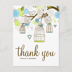 Blått och Grönt Blått Blommigt Tack vykort