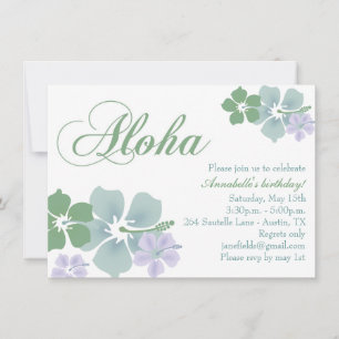 Blått och Grönt blommande Aloha-inbjudan på födels Inbjudningar