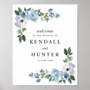 Blått och grönt blommigt bröllop poster