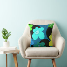 Blått och grönt blommigt dekorativ kudde