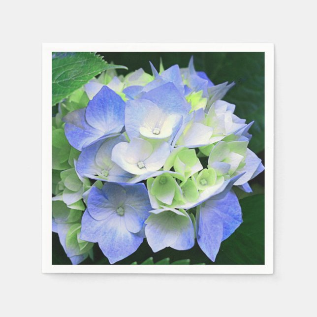 Blått och Grönt Blommigt Hydrangea Pappra blöjor Pappersservett (Framsidan)
