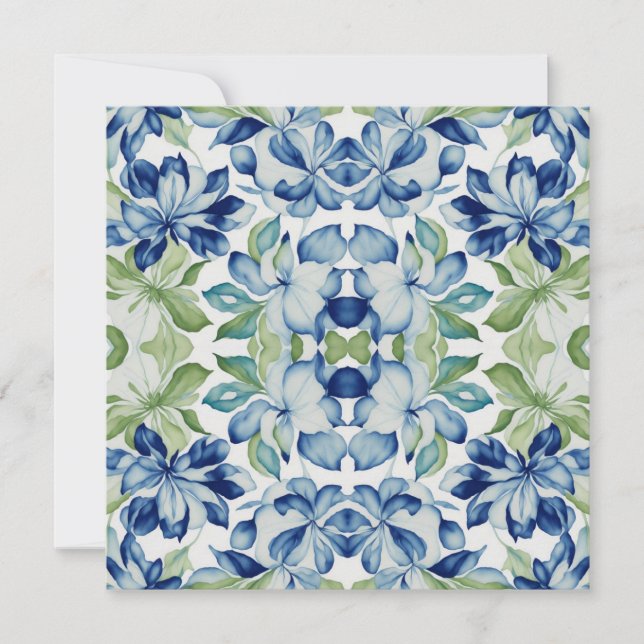 Blått och Grönt BOHO Löv Blommönster (Framsida)