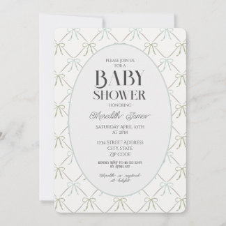 Blått och Grönt Bows Baby Shower-inbjudan Inbjudningar