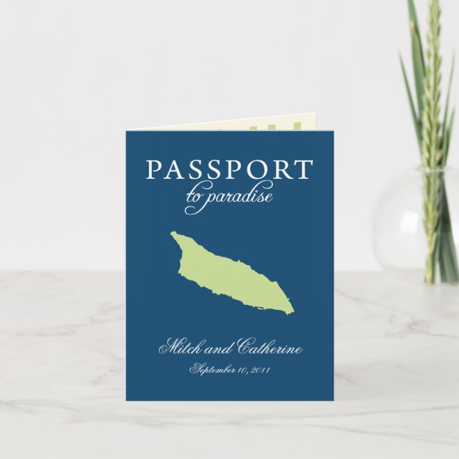 Blått och Grönt Bröllop Passport Aruba-inbjudan Inbjudan (Framsida)