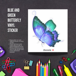 Blått och Grönt Butterfly Vinyl Sticker Klistermärken