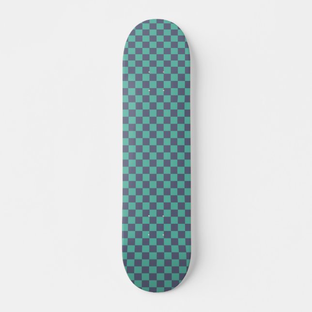 Blått och Grönt Checkerboard Mini Skateboard Bräda 18,5 Cm (Framsida)