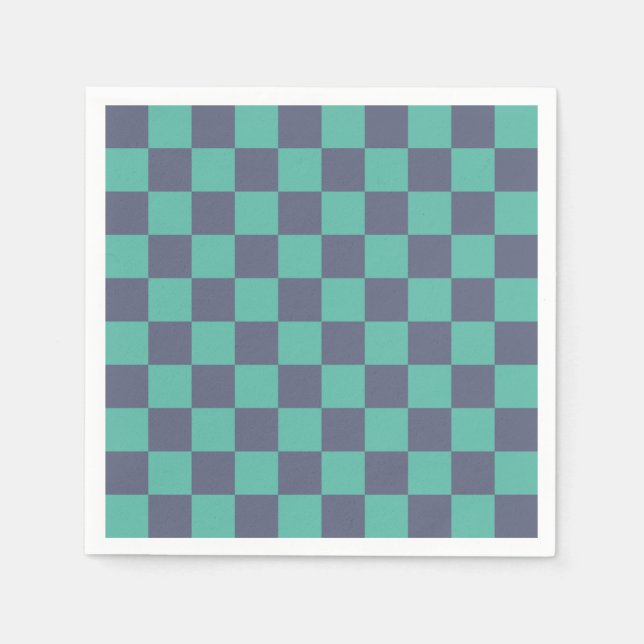 Blått och Grönt Checkerboard Pappersservett (Framsidan)