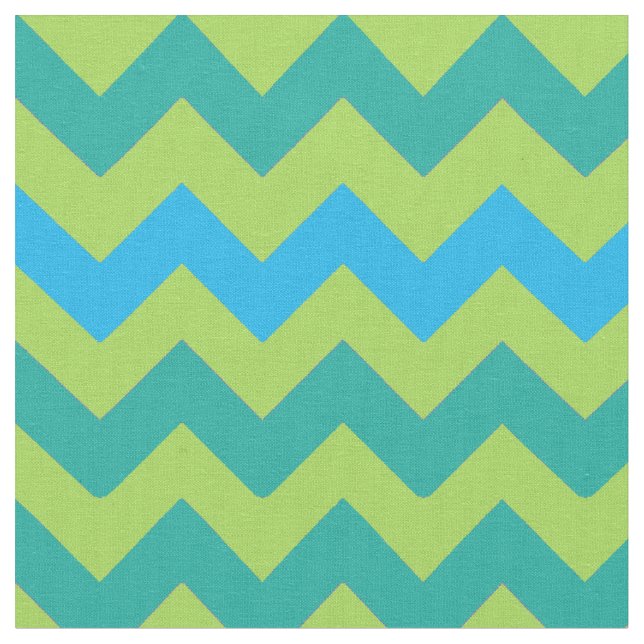 Blått och Grönt Chevrons Fabric Tyg (Närbild)