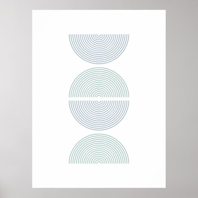 Blått och Grönt Färg-halvcirklar Minimalistisk kon Poster (Framsidan)
