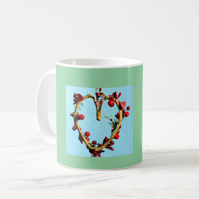 Blått och Grönt färglöst Mors dag Heart Kaffemugg (Framsida vänster)