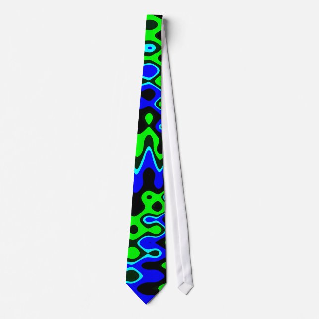 Blått och Grönt Färgt Psychedelic Neck Tie Slips (Framsida)