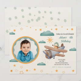 Blått och Grönt - Flygplanets födelsedag Inbjudningar