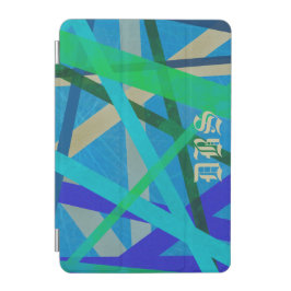 Blått och Grönt Geometric Mönster Monogram iPad Mini Skydd