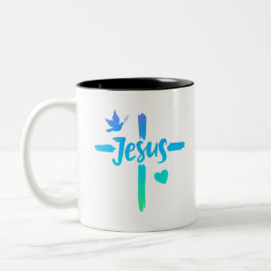 Blått och Grönt Gradient Jesus Kor Christian Två-Tonad Mugg