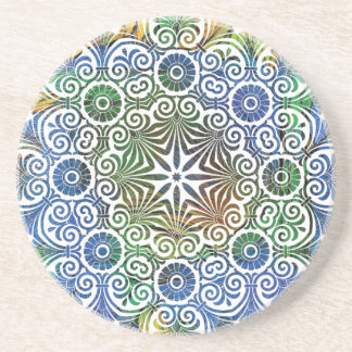 Blått och Grönt Mandala Sandstone Underlägg
