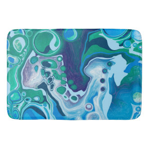 Blått och Grönt Marble Fluid Art Badrumsmatta