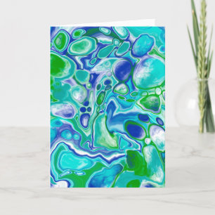 Blått och Grönt Marble Fluid Art Birthday Kort