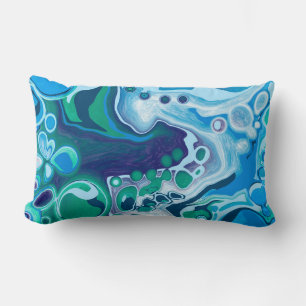 Blått och Grönt Marble Fluid Art Lumbarkudde