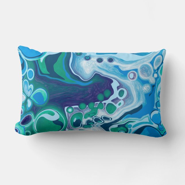 Blått och Grönt Marble Fluid Art Lumbarkudde (Framsida)