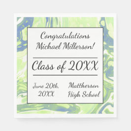 Blått och Grönt, marmorerad färg Färgbläck Pappra  Pappersservett