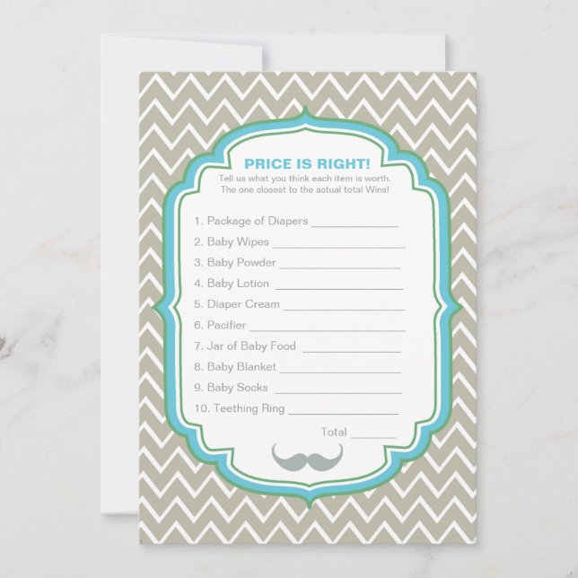 Blått och Grönt Mustache Prist är Högernas spelkor Inbjudningar (Framsida)