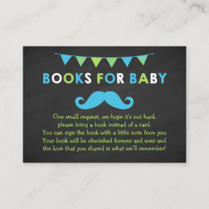Blått och Grönt Mustache Shower Bok Request Card Tilläggskort