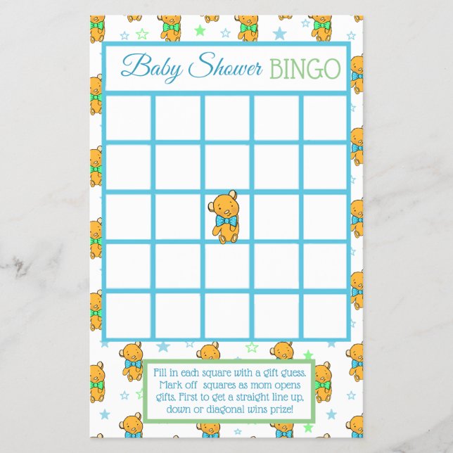 Blått och Grönt Nalle Boy-duschspel för barn Flygblad (Framsidan)