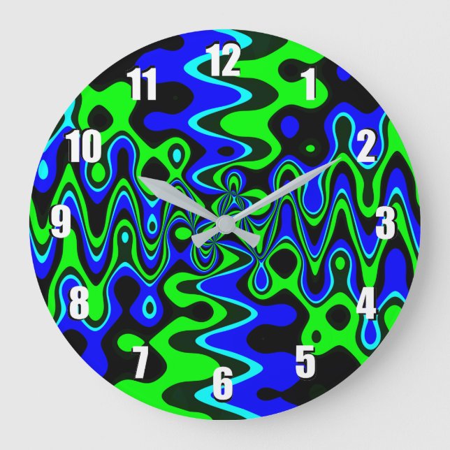 Blått och Grönt Psychedelie Art Wall Clock Stor Klocka (Framsida)