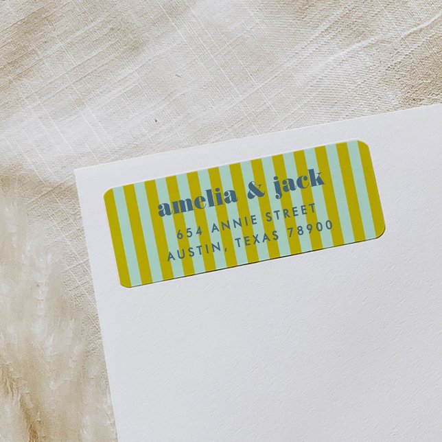 Blått och Grönt Rand Bright Bold Returadress Etikett (Blue and Green Stripe Bright Bold Return Address Label)