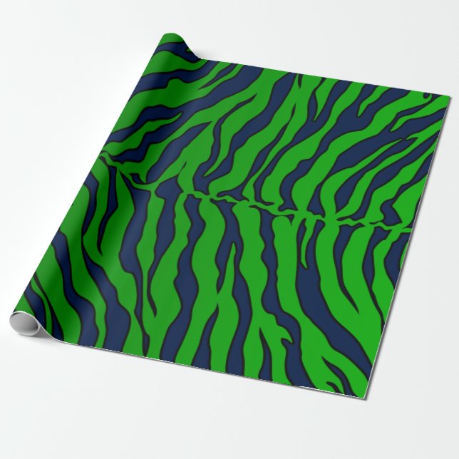 Blått och Grönt Randens djurutskrift Presentpapper (Utrullad)