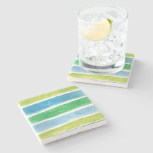 Blått och Grönt Sea Rand Watercolor