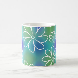 Blått och Grönt Sömlöst Blommönster Kaffemugg