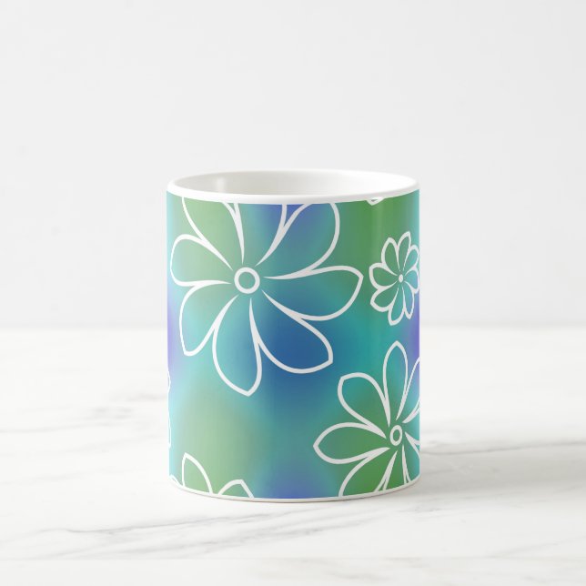 Blått och Grönt Sömlöst Blommönster Kaffemugg (Center)