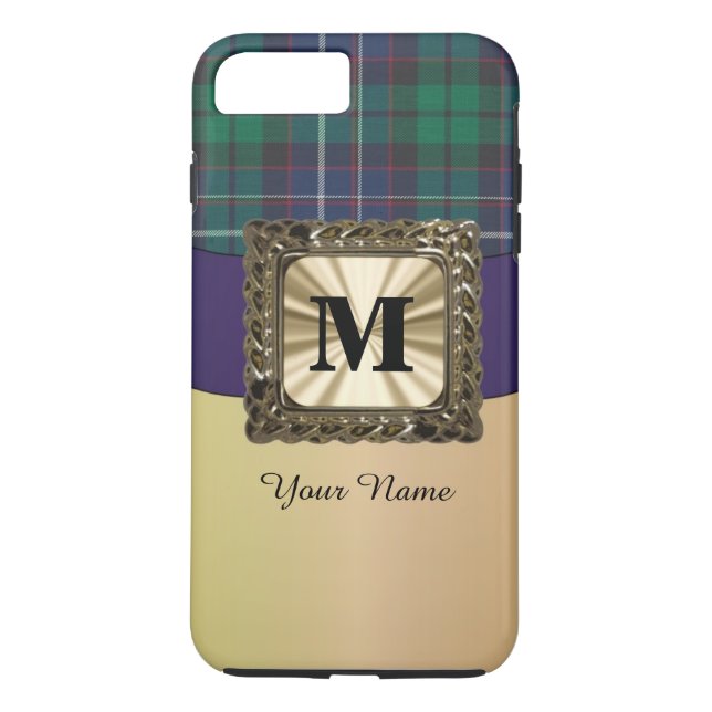 Blått och grönt tartan i monogram Case-Mate iPhone skal (Baksida)