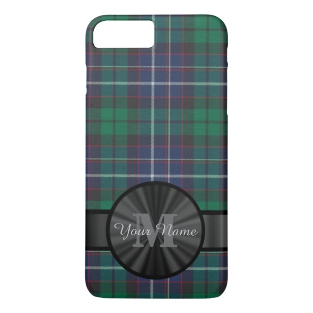 Blått och grönt tartan i monogram Case-Mate iPhone skal (Baksida)