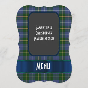 Blått och grönt tartan på bröllop-menyn meny