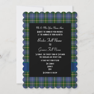 Blått och grönt tartan pläderat formellt bröllop inbjudningar