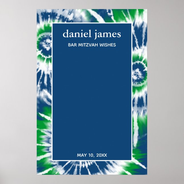 Blått och Grönt Tie Dye Party Inloggningsbord Poster (Framsidan)