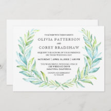 Blått och Grönt Vattenfärg Laurel Wand Bröllop