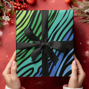 Blått och Grönt Zebra mönstrad Presentpapper