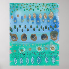 Blått och gröntar, originalkonstverk för blandat m poster