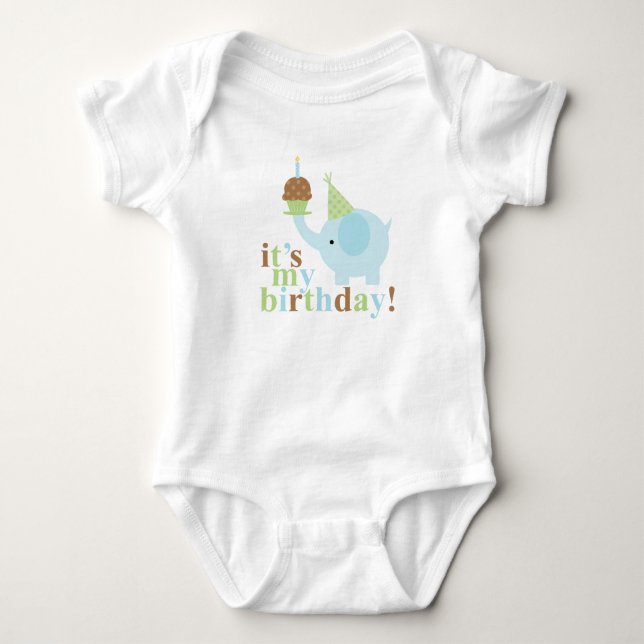 Blått- och gröntelefantfödelsedag tee shirt (Framsida)