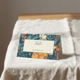 Blått och gula blommor bröllop bordsnummer placeringskort