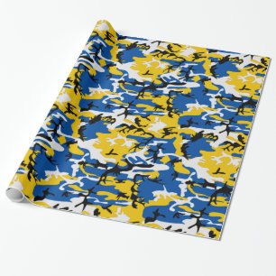 Blått och gula Camo Presentpapper
